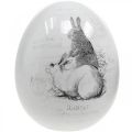 Floristik24 Keramikägg, påskdekoration, påskägg med kaniner vit, svart Ø10cm H12cm set om 2