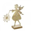 Floristik24 Dekorativ ängel med maskros, adventsdekoration av metall, julängel gyllene antikt utseende H21cm