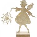 Floristik24 Dekorativ ängel med maskros, adventsdekoration av metall, julängel gyllene antikt utseende H21cm