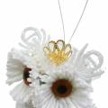 Floristik24 Dekorativ uggla med krona för att hänga vit, glitter 6,5 × 8 cm 6st.