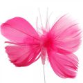 Floristik24 Fjäderfjärilar rosa/rosa/röda, decofjärilar på tråd 6st