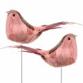 Fjäderfågel på tråd rosa 12cm 4st