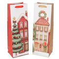 Floristik24 Presentpåse flaska julhus och julgran 36cm 2st