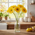 Konstgjorda gerberablommor, solgula, trädgårdsblomma, 47 cm, 6 stycken | Floristik24.se