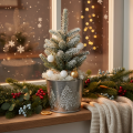 Metallkruka med glittergranar, 13 cm | Floristik24.se