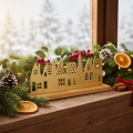 Hussilhuettdekoration advent på träbas 29 cm | Floristik24.se