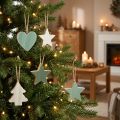 Julgranshänge i trä, hjärt-gran-stjärna, mintgrön-vit, 4,5 cm, 9 delar - Juldekoration | Floristik24.se