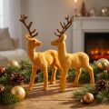 Deer deco rener gul brun flockad H20,5 cm set om 2 | Floristik24.se