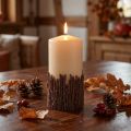 Rustikt blockljus med grenar, beige, 150x70mm, dekorativt ljus | Floristik24.se