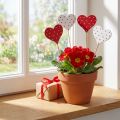 Hjärtan röda och vita prickiga blompluggar trä 6×5cm 18 st | Floristik24.se