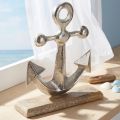 Ankardekoration Metall på träbotten Silver Naturlig H21cm | Floristik24.se