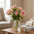 Konstgjord rosenbuske grön, rosa 55cm | Floristik24.se