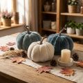 Pumpa dekoration höst beige grå flockad H11cm Ø12cm 3 st | Floristik24.se