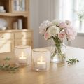 Glasljushållare med blommönster, Ø8cm H9cm, 2 stycken | Floristik24.se