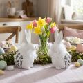 Keramik Kanin Vit Sittande Blommor Fjädrar 9×7×14cm 2st | Floristik24.se