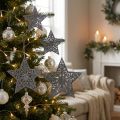 Julstjärna med ornament silvergrå assorterad 8cm - 12cm 9 st | Floristik24.se