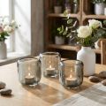 Glasljushållare i grått med räfflad design, 8 cm, 6 stycken | Floristik24.se