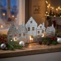 Juldekorationshus, värmeljushållare metall silver 25cm | Floristik24.se