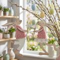 Väggdekoration påskhare för upphängning av trä rosa 14×19,5cm 4 st | Floristik24.se