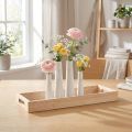 Dekorativ bricka Trä Minivaser Keramik Vitguld 35x14cm | Floristik24.se