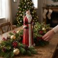 Jultomtefigur med korg röd vitgrönt guld H36cm | Floristik24.se