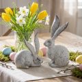 Dekorativ kanin, trädgårdsfigur i betonglook, shabby chic, påskdekoration med silverdetaljer H21/14cm, set om 2 | Floristik24.se