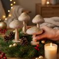 Dekorativa svampar i trä och filt med glitter, adventsbordsdekoration, 11 cm höga, 4 stycken | Floristik24.se