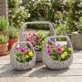 Rottingkorg med handtag, gråtvättad, H43/34/27 cm, set om 3 | Floristik24.se