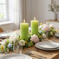 Set med 2 enfärgade blockljus, limegröna, 85×200 mm, lång brinntid | Floristik24.se