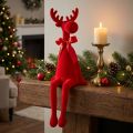 Dekorativ älgfigur med rosett, sittande, flockad hylla, 54 cm | Floristik24.se