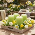 Limegröna färgade pelarljus 70×80 mm 4-pack - Stämningsfull dekoration och ljus | Floristik24.se