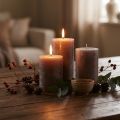Stora bruna blockljus 70×120 mm 4-pack – Eleganta cylinderljus i rökbrunt, genomfärgade för dekoration och mysighet | Floristik24.se