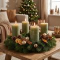 Enfärgade olivgröna pelarljus, 85x120 mm, 2 stycken, för adventskransar och bordsdekorationer | Floristik24.se