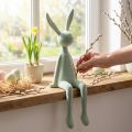 Påskharehylla, sittande kanin, flockad, grågrön, 56 cm | Floristik24.se