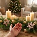Trästjärnor Juldekoration trästjärnor orange 8cm 16 st | Floristik24.se