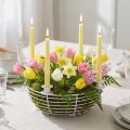 Ljusstake i vit dekorativ metallskål Ø14cm H7cm | Floristik24.se