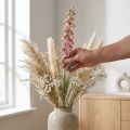 Torkad (konstgjord) Delphinium rosa riddarsporre, dekorativ blomvas 64 cm 25 g | Floristik24.se