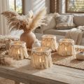 Lykta Glasfransar Makrame Cream Boho Ø9,5cm 4st | Floristik24.se