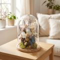 Glasklocka på träbricka, glasburk, klar, naturlig, Ø17cm, H24cm | Floristik24.se