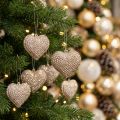 Glitterhjärta för upphängning av champagne 6cm x 6,5cm 12 st | Floristik24.se