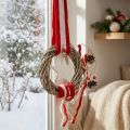 Julfönsterkrans att hänga röd, vit Ø20cm L98cm | Floristik24.se