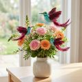 Hummingbird dekoration på pinne turkos vinröd 13-15cmx9-10cm 6 st | Floristik24.se