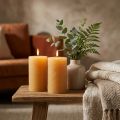 Enfärgade blockljus, honungsfärgade, set om 2, 85×150 mm, lång brinntid, skapar en mysig atmosfär, bordsdekoration | Floristik24.se