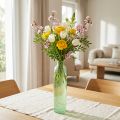 Glasvas med blommotiv, dekorativ vas i grönt, hög, Ø6,5 cm, H30 cm | Floristik24.se