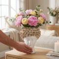Huvudvas Keramikvas med rosor Vit Brun Ø19cm H2,5cm | Floristik24.se