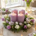Set med 4 blockljus, räfflade dekorationsljus, 70/130 mm i lila, för bordsdekorationer, adventskransar och vårarrangemang | Floristik24.se