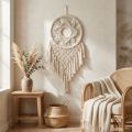 Makramé Drömfångare Väggbonad Krämfärgad Boho Väggdekoration Handgjord 29×72cm för Vardagsrum &amp; Sovrum | Floristik24.se