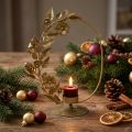 Värmeljushållare guld deco slinga blommor koner H29,5cm | Floristik24.se