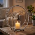 Lykta metall ljusstake silver glas Ø33cm | Floristik24.se