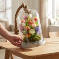 Glasklocka med platta i betonglook och rep Ø17cm H28cm | Floristik24.se